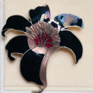 Beautiful Vintage Cloisonné Lily Brooch